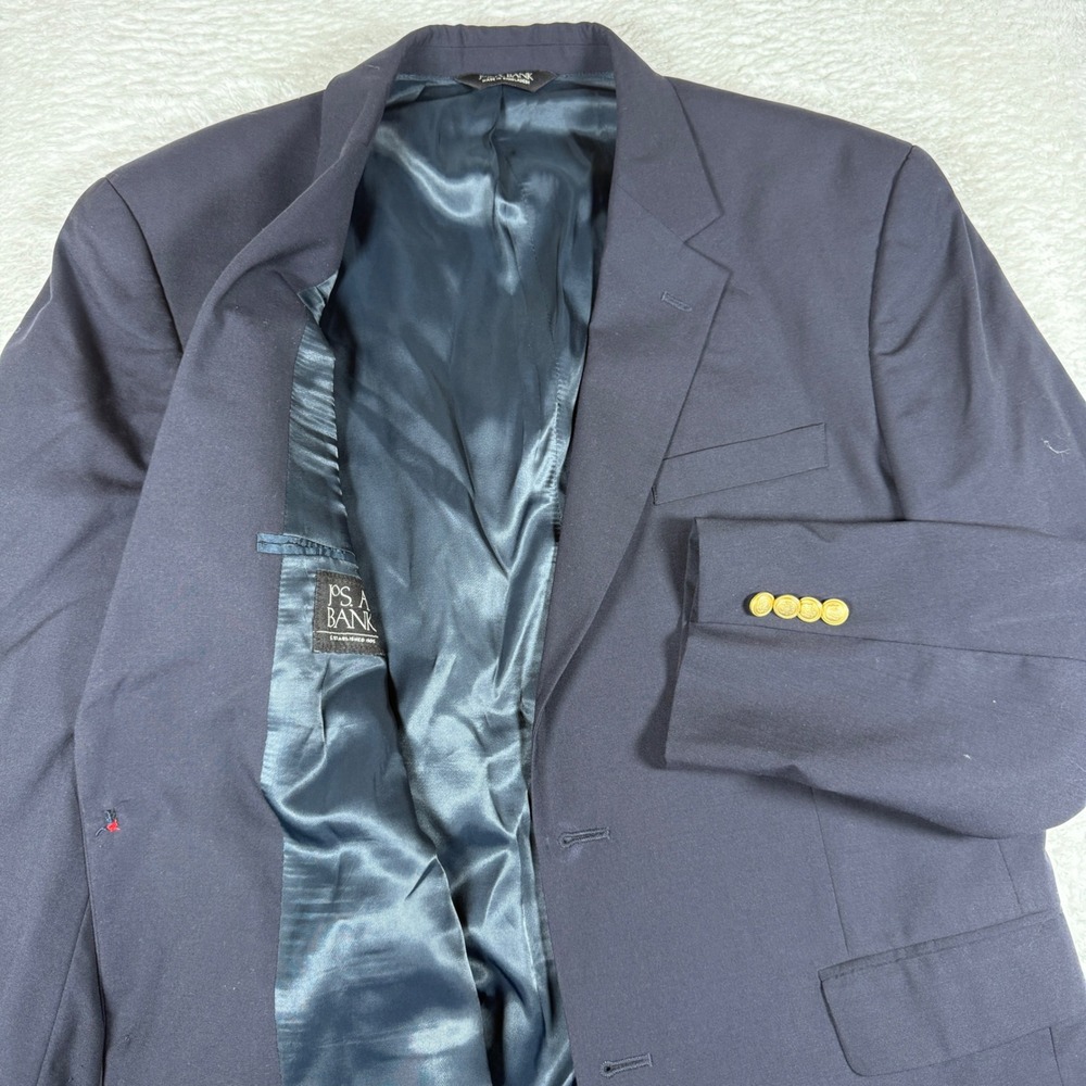 Jos. A. Bank Blazer Mens 44R Navy Blue Wool Gold Crest Button L/S 01110